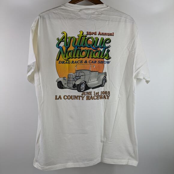 Vintage 2003 Mens Drag Racing Large T-Shirt POOR Antique Nationals Car Show 33rd - Picture 2 of 9